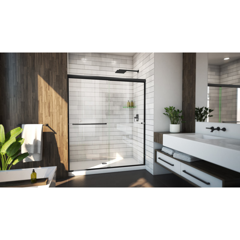 Porte de douche semi-encadrée Leser l 46 "x H 70" Leser, Vers la droite, Transparent, Noir mat