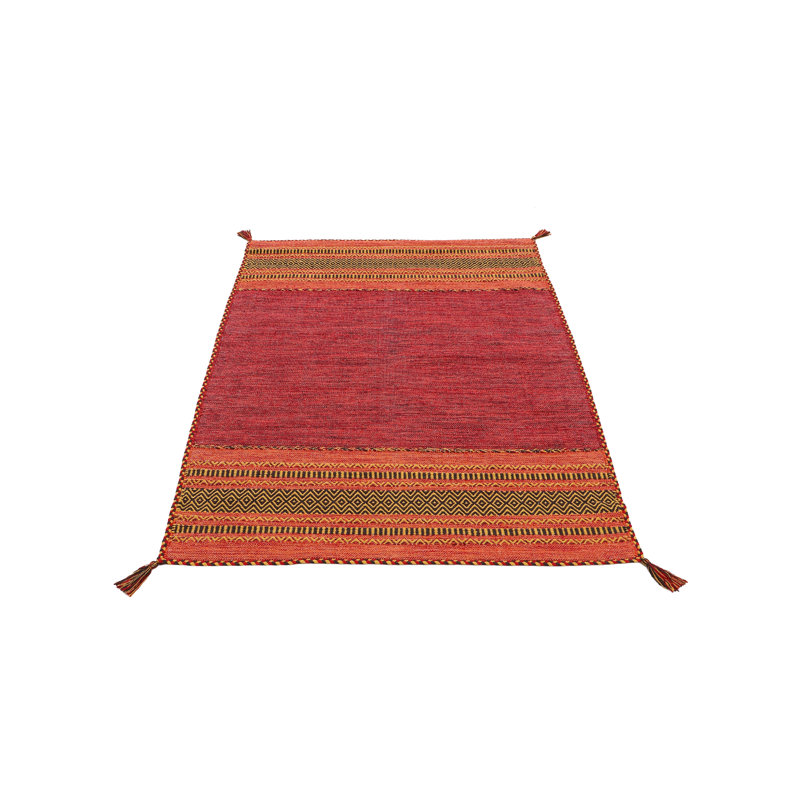 Azizi Striped Hand Woven Cotton Red Rug, Rectangle 160 x 230cm