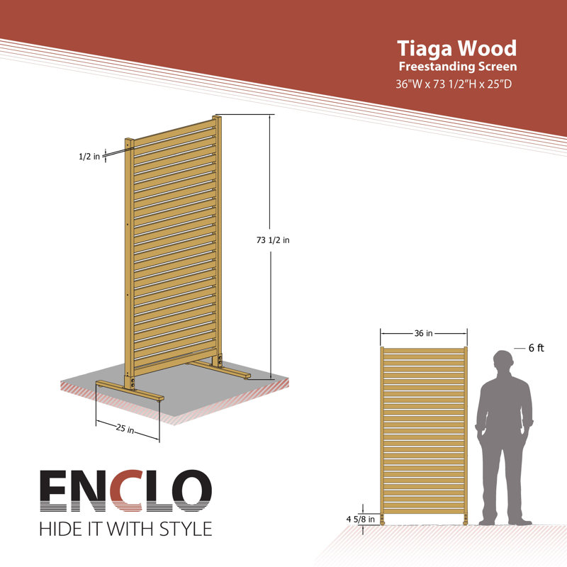 Tiaga 6 ft Freestanding Wood Privacy Screen with Flat Top