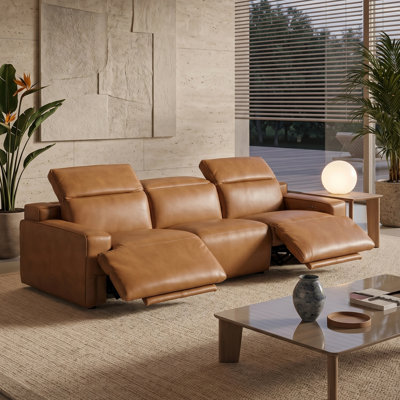 Upholstered 120 " Top Grain Leather Sofa Power Reclining
