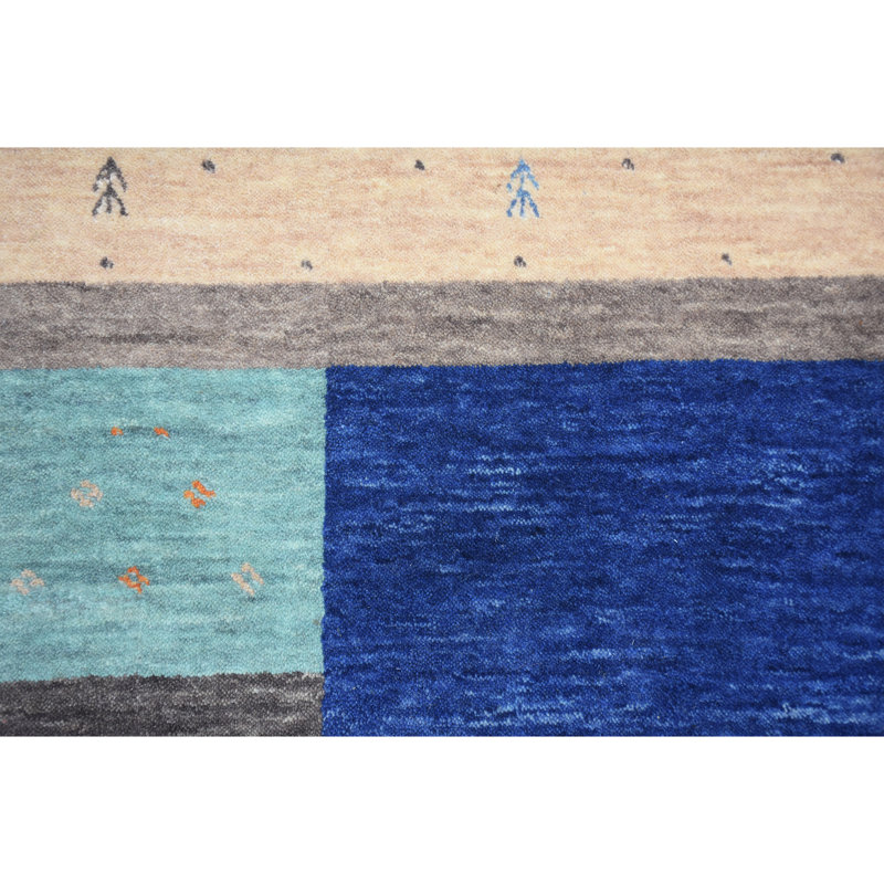 Hand Knotted Wool Area Rug in Blue/Brown/Gray/Ivory, Rectangle 4' x 6'