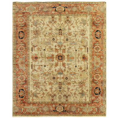 SAMPLE-Antique Weave Serapi Oriental Hand-Knotted Wool Ivory/Rust Area Rug - 1'x1'6"