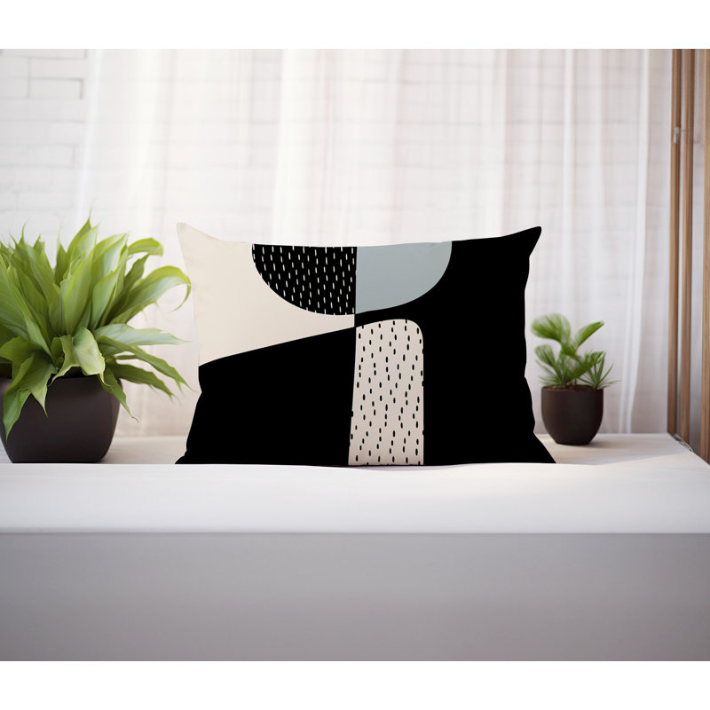 Coussin lombaire réversible intérieur / extérieur Vikka, H 14 po x l 20 po, Gris / noir / blanc cassé