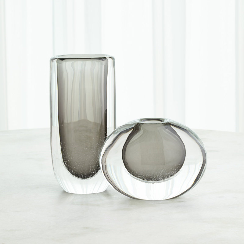 Micro Bubble Handmade Glass Table Vase, Gray/Clear