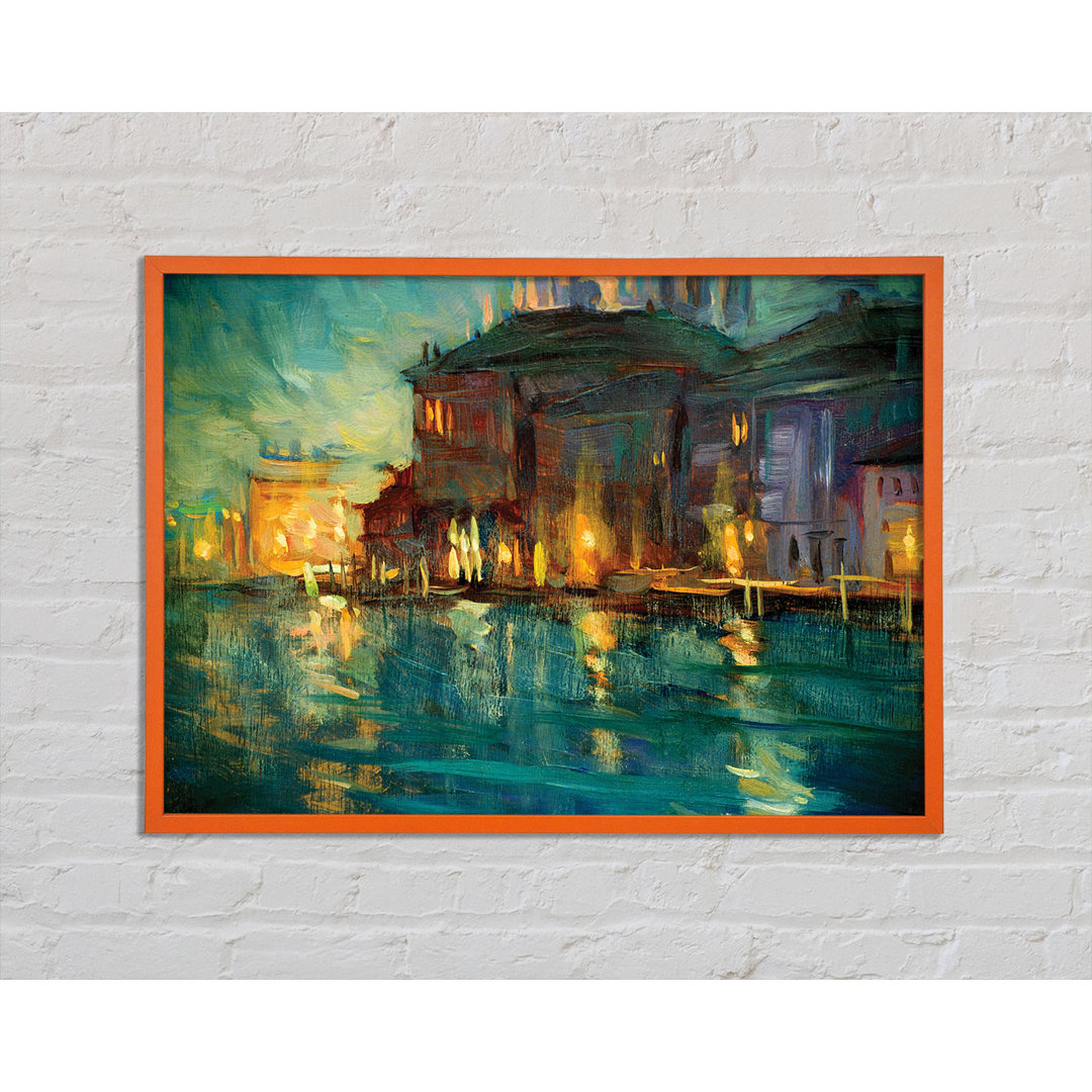 Gerahmtes Poster Water Reflections Town Lights