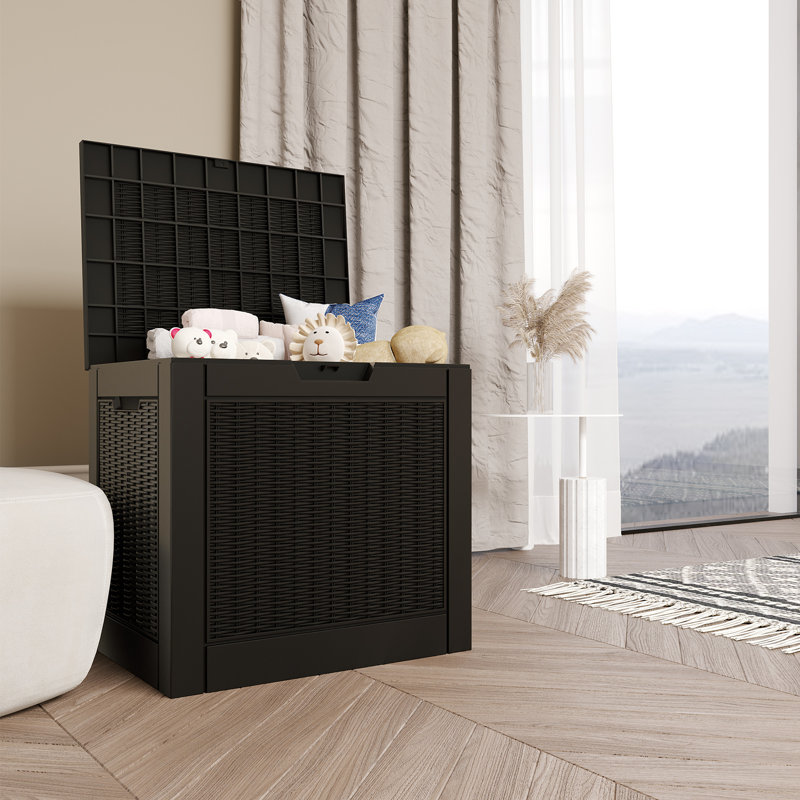30 Gallon Rattan-style Lockable Deck Box, Water Resistant Resin, Black