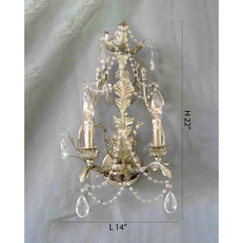2-Light Silver Wall Sconce With Clear Crystals