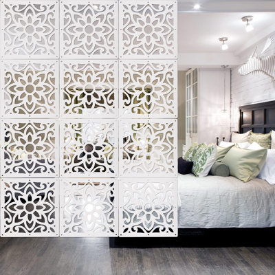 12 PCS Hanging Room Divider Decorative Thick Wall Screen Panels Floral Carving Pattern Hollow Out Design