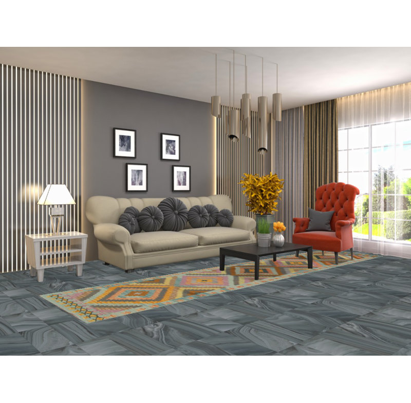 Tapis multicolore géométrique Kilim 3 x 13