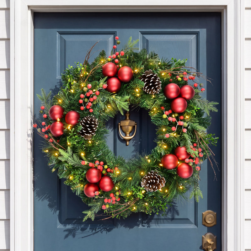 26" Battery-Operated Pre-Lit Adorned Artificial Wreath