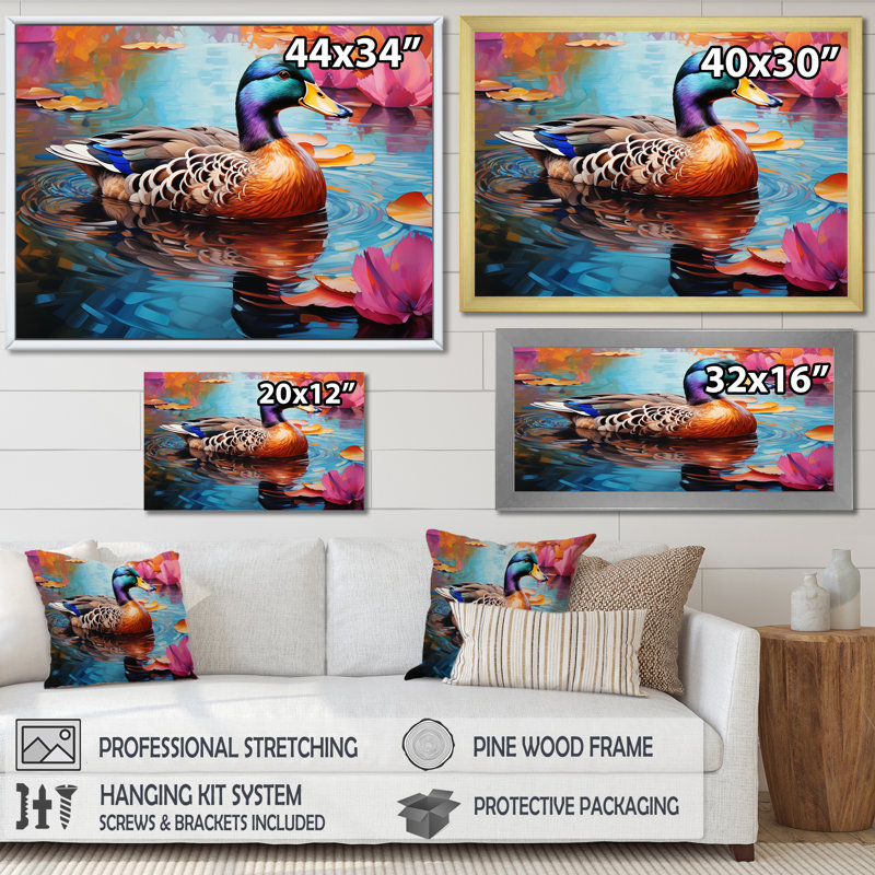Fauve fauve, étang, art mural, Cadre d'angle fermé noir, H 12 po x l 20 po x P 1 po