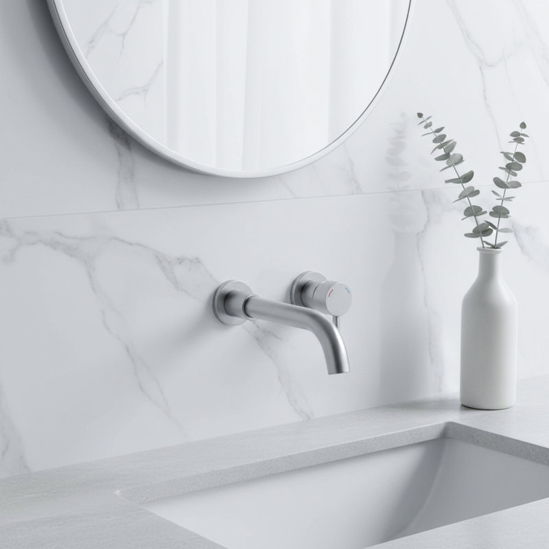 Wall Mounted Bathroom Faucet, Single Handle Brass Vessel Sink Mixer Tap With Rough-In Valve Included, 360° Swivel Spout In Brushed Nickel