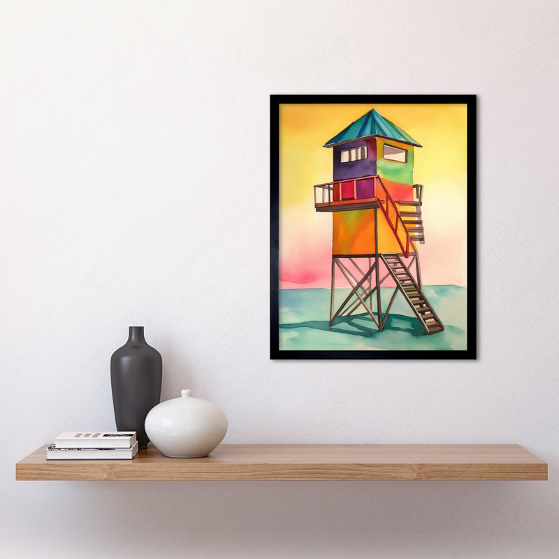Rainbow Lifeguard Tower - Single Picture Frame Print