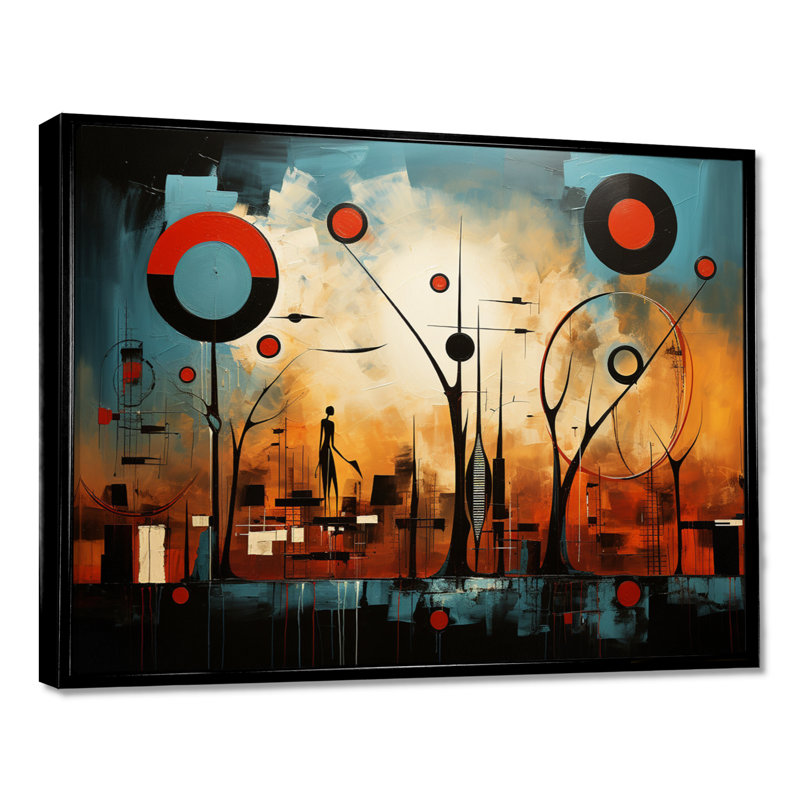 Urban Urban Vision bleu rouge orange - art mural africain, H 12 po x l 20 po x P 1 po, Toile avec cadre flottant noir