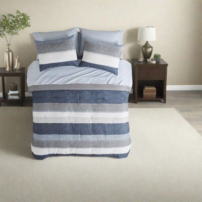 Ensembles de literie à rayures modernes, édredon en polyester bleu-gris, idéal pour un usage domestique