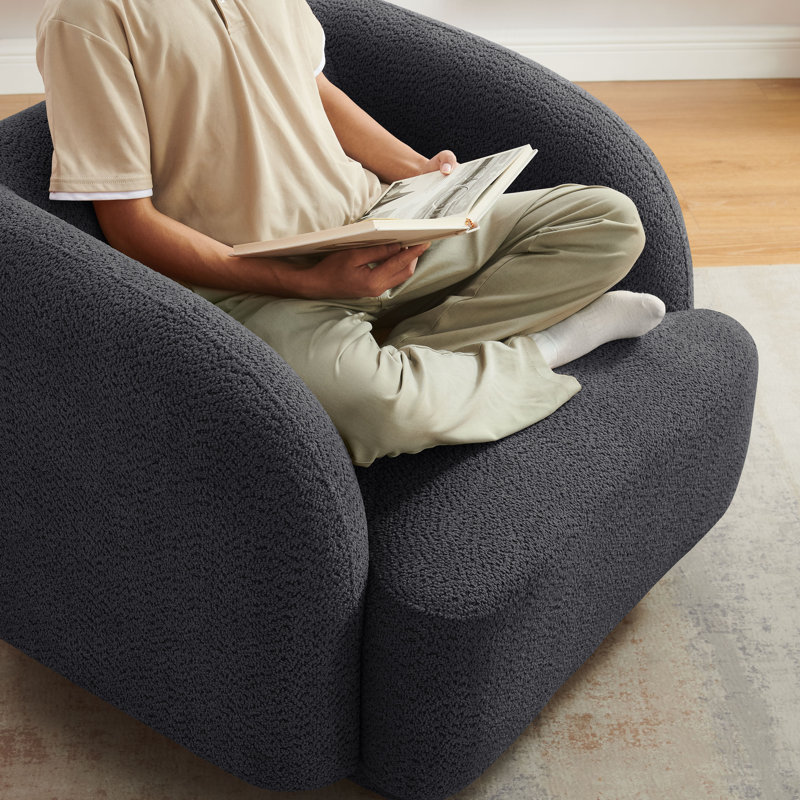 37Inch Upholstered Arm Chair With Wood Legs, Gray Polyester Blend/Polyester/Fabric