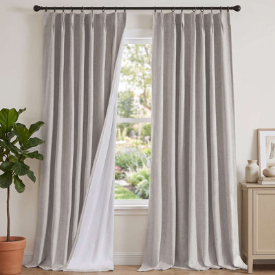 Linen Blended Chenille Blackout Curtains, 2-Panel Pinch Pleated Thermal Drapes