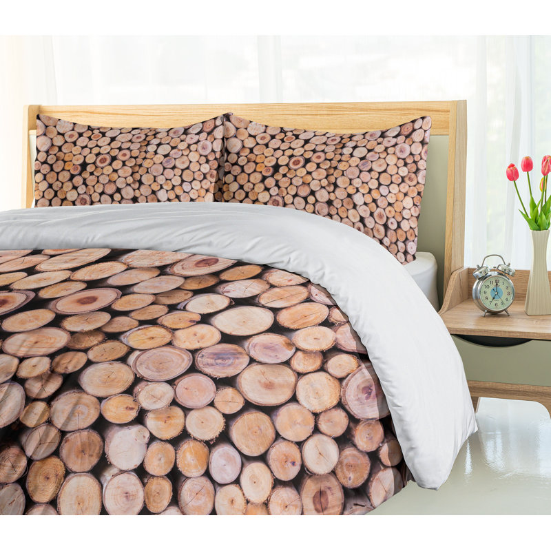 Rustic Wood Log Print Microfiber Queen Duvet Cover Set