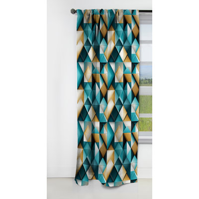 Teal Modern Geometric Tiles - Abstract Curtain - Velvet Blackout Geometric Shapes Curtain - 1 Panels
