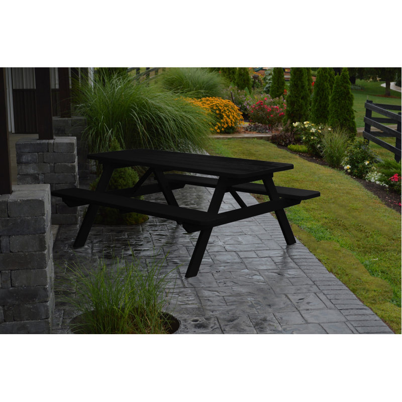 Table de pique-nique en bois massif Latisia, Noir