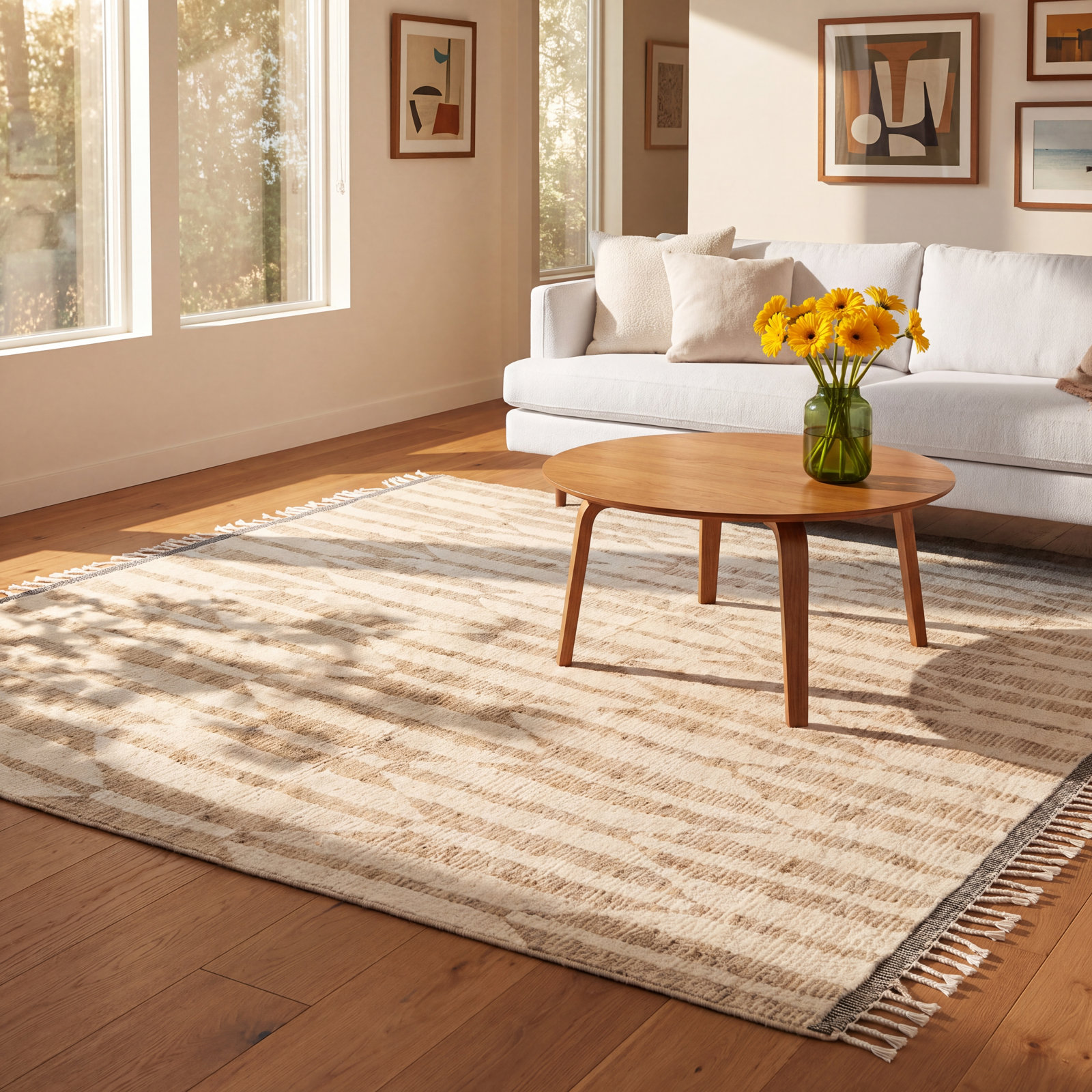 Wesler Beige Ivory Hand-Knotted Wool Rug, Rectangle 10' x 14'