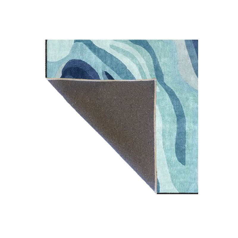 Tapis décoratif bleu à motifs lavables à la machine, Carré 3 pi 11 po