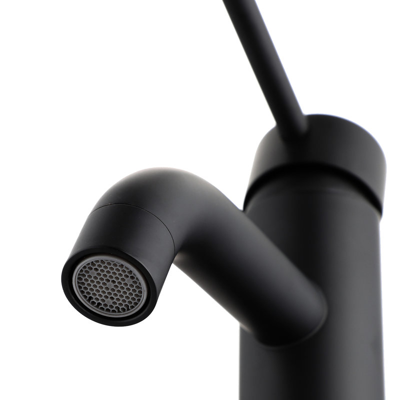 Robinet de salle de bain à un trou en acier inoxydable de 6,49 po de hauteur, fini noir mat, aéré, Noir mat