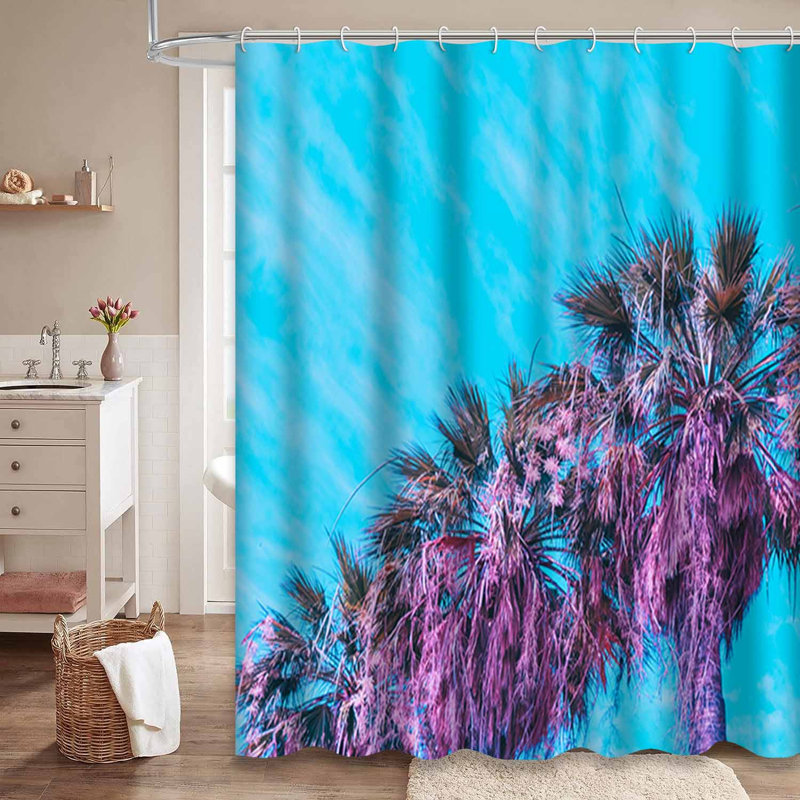 Palmiers roses, ciel bleu, été minimaliste avec 12 crochets, L 72 po x l 84 po
