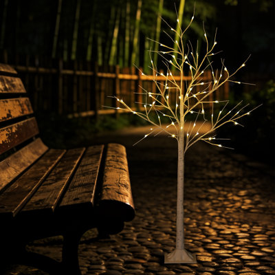 Set of 3 Lighted Birch Tree LED Lights (4ft/5ft/6ft) - 72/96/156 Warm White LEDs - Timer & 4 Modes - Bendable limbs, Plug-In Indoor/Outdoor Decor - Color: White