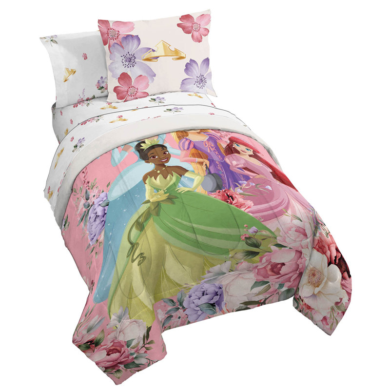 Joli ensemble de princesse Disney avec taie décorative, Édredon simple + 4 pièces supplémentaires