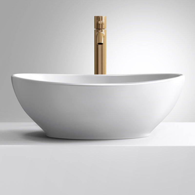 KES Bathroom Vessel Sink Bowl Sink White Oval 16" X 13" Countertop Modern Egg Shape Above Counter