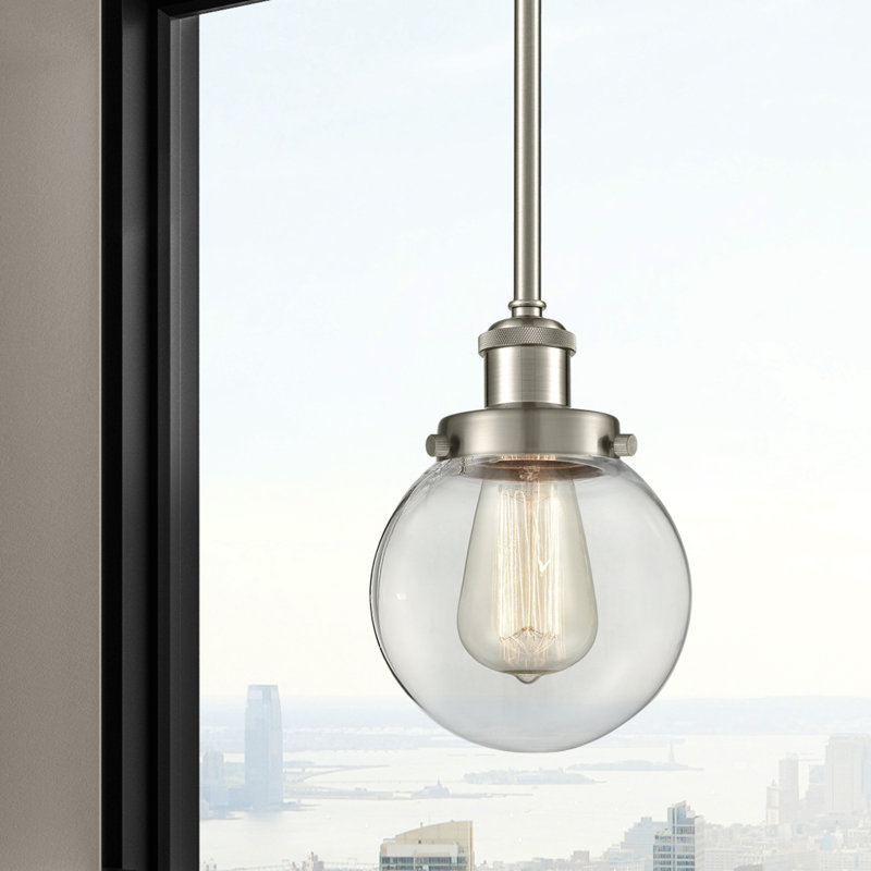 Luminaire suspendu sphère 1 lumière Chippewa, Nickel satiné brossé, Ampoule non incluse, Transparent