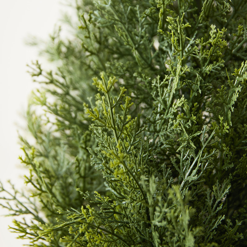 Adcock Faux Cedar Topiary Tree 4FT - UV Resistant Fake Cypress Tree with Big Planter and Decorative Plants, 1, White