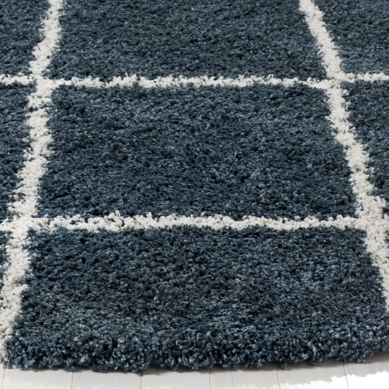 Humberto Hudson Shag Performance Geometric Rug, Square 11', Slate Blue/Ivory