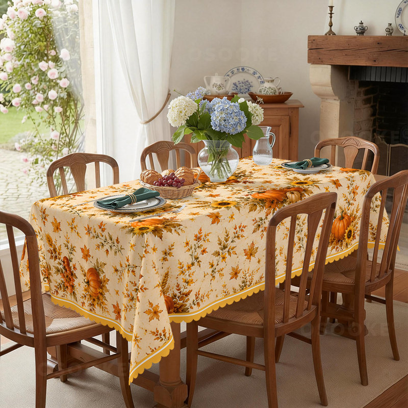 Nappe d'automne d'automne de citrouille et de tournesol, imprimé de feuilles d'érable, style rustique pour l'Action de grâce