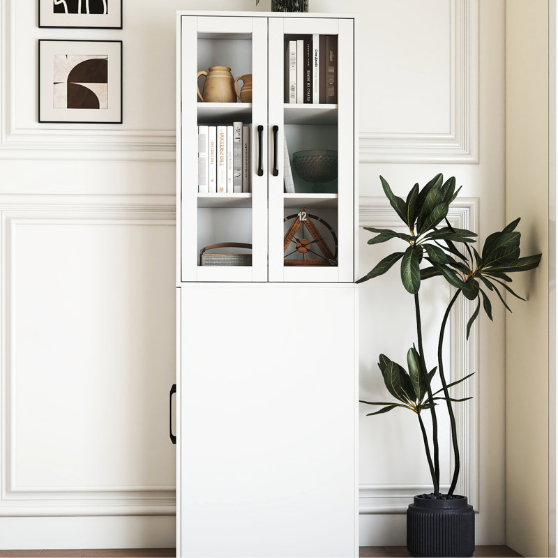 70,91 "H 4 niveaux multifonctionnel 2 portes vitrées avec rangement coulissant et moderne pour la salle à manger et le rangement
