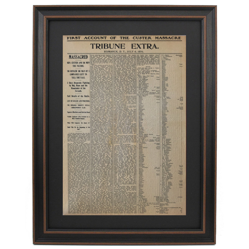 Custer Massacre 1876 | Reproduction d'art textuel encadrée sur parchemin antique