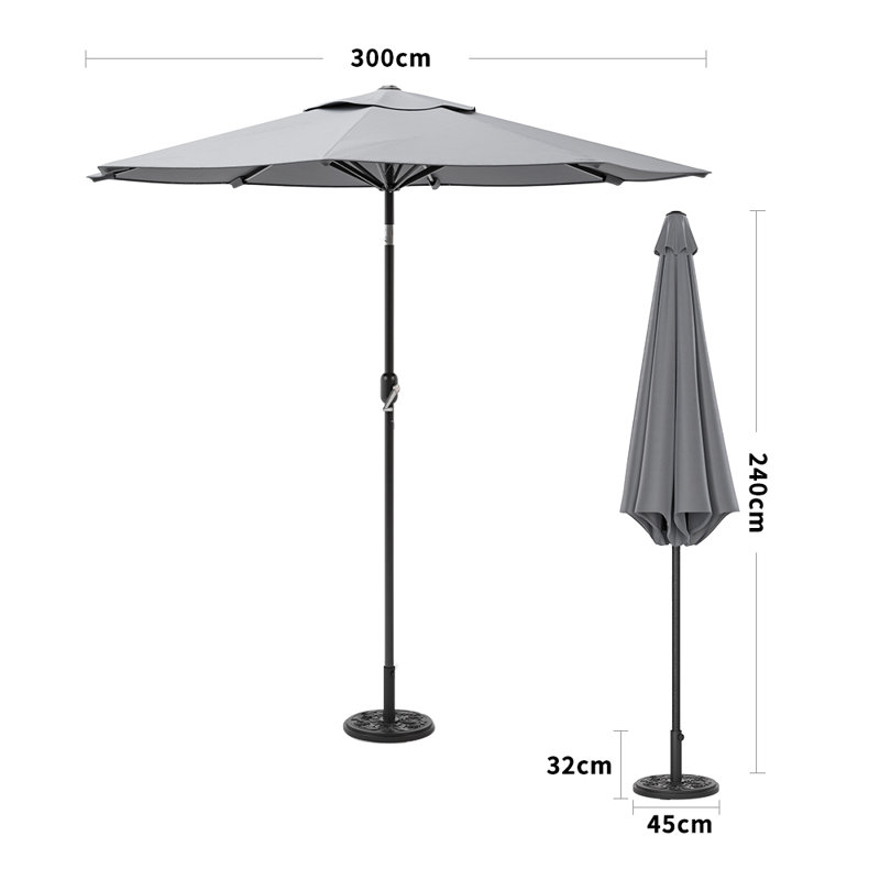Aaroon 300cm Tilt Market Parasol, Light Grey