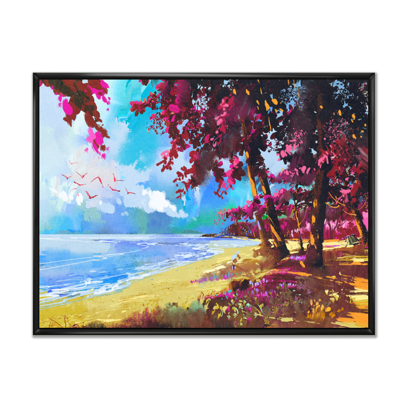 «Pink Trees On The Beachsummer», reproduction d'art nautique et côtier sur toile, H 16 po x l 32 po x P 1 po