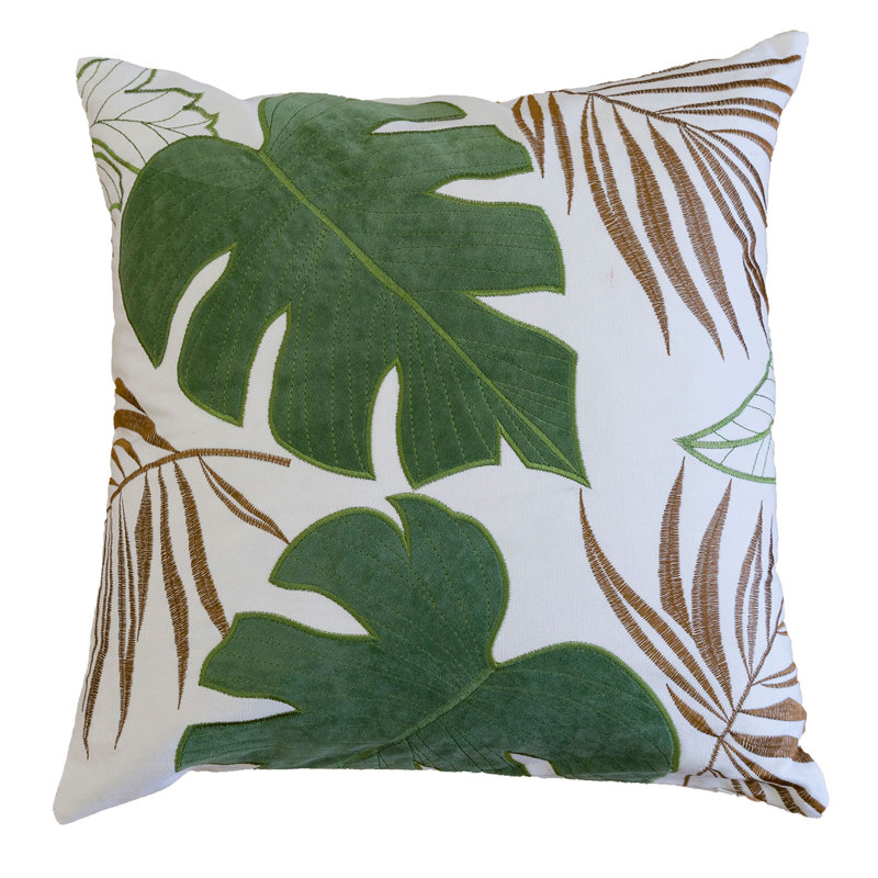 Coussin en velours 20 x 20, Vert / Blanc / Brun