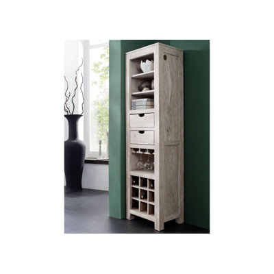 9 Bottle Solid Wood Floor Wine Bottle & Glass Rack in White