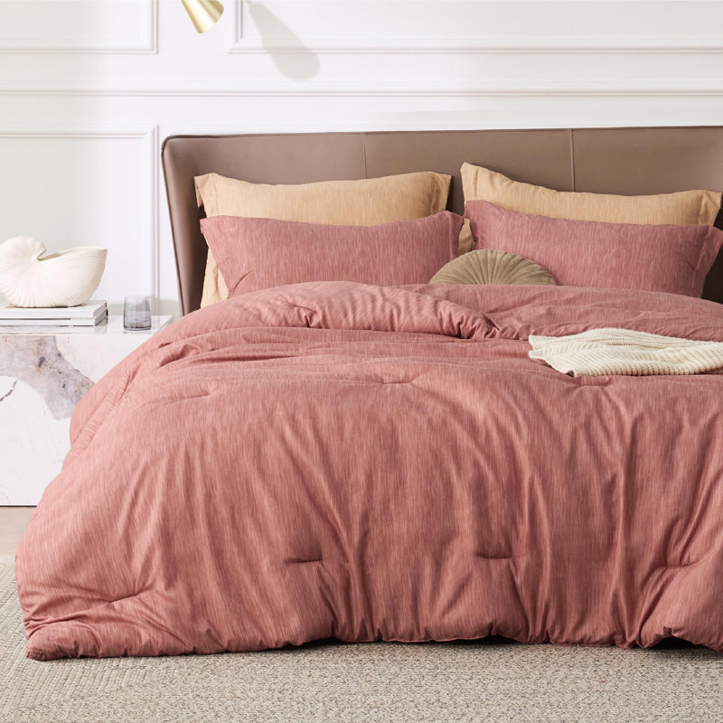 Bedsure Cationic Dyed Printed Comforter Set, Cal King Comforter + 2 King Shams, Pink Clay