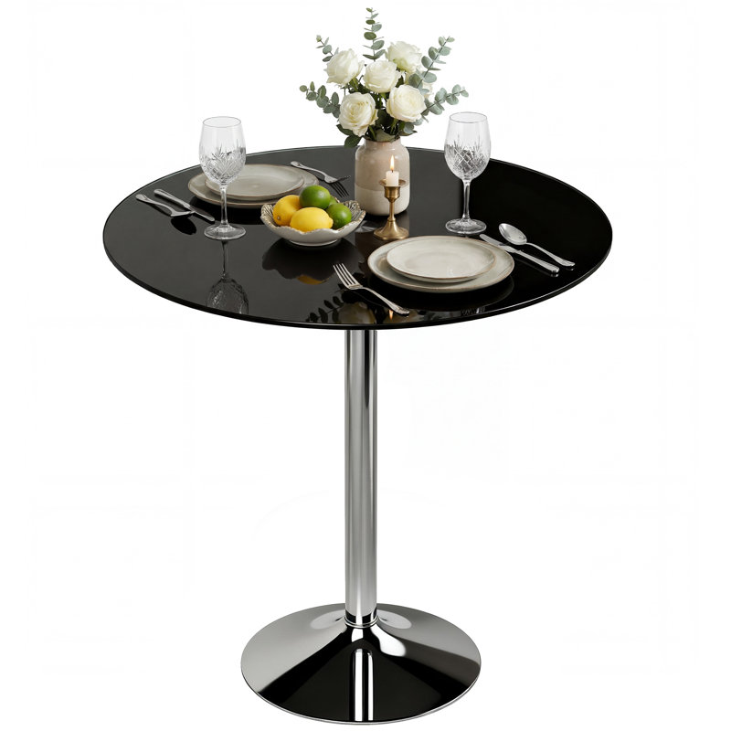 HOMCOM Round Bar Table, Dining Table with Tempered Glass Top and Steel Frame, 75.5cm H x 70cm L x 70cm W