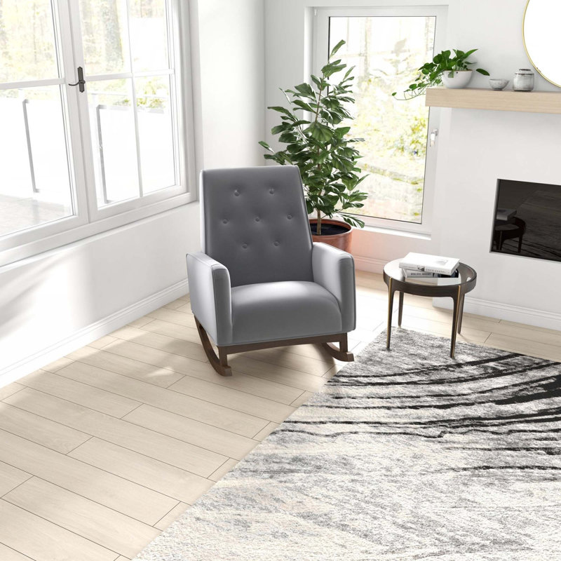 Chaise berçante en tissu et bois massif, Gris clair