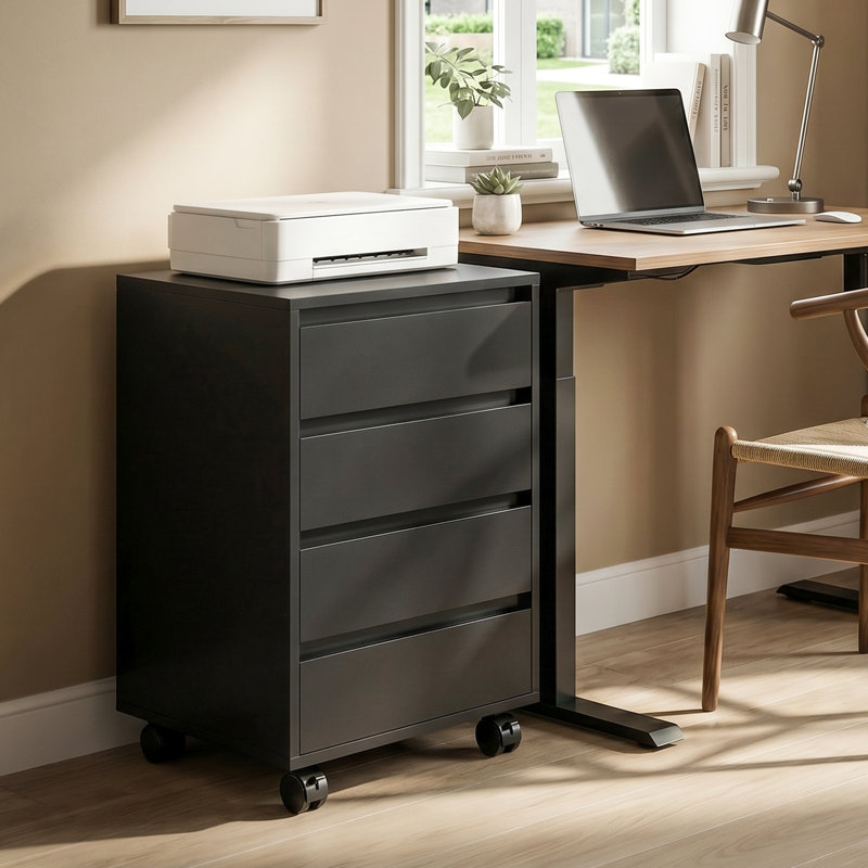 Taliyha Mobile Filing Cabinet, 4 Drawers, Under Desk Storage Cabinet, Black