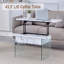 Table basse multifonctionnelle à plateau relevable - Motif en marbre blanc, pieds en verre trempé, plateau relevable.-1634387551