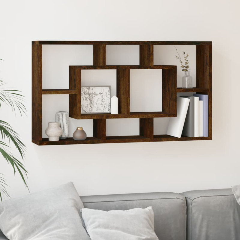 Tiffany 8 Piece Floating Shelf, Smoked Oak, 52.5cm H x 85cm W x 16cm D