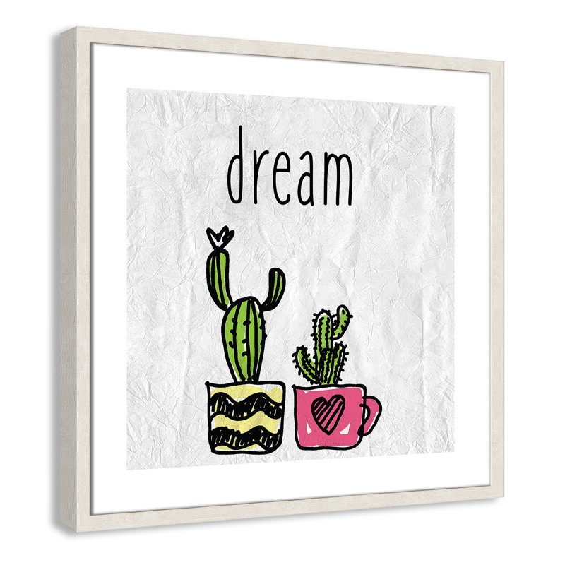 Cacti A' Framed Art, 22.5" H x 22.5" W x 1.18" D, White Woodgrain Box Framed