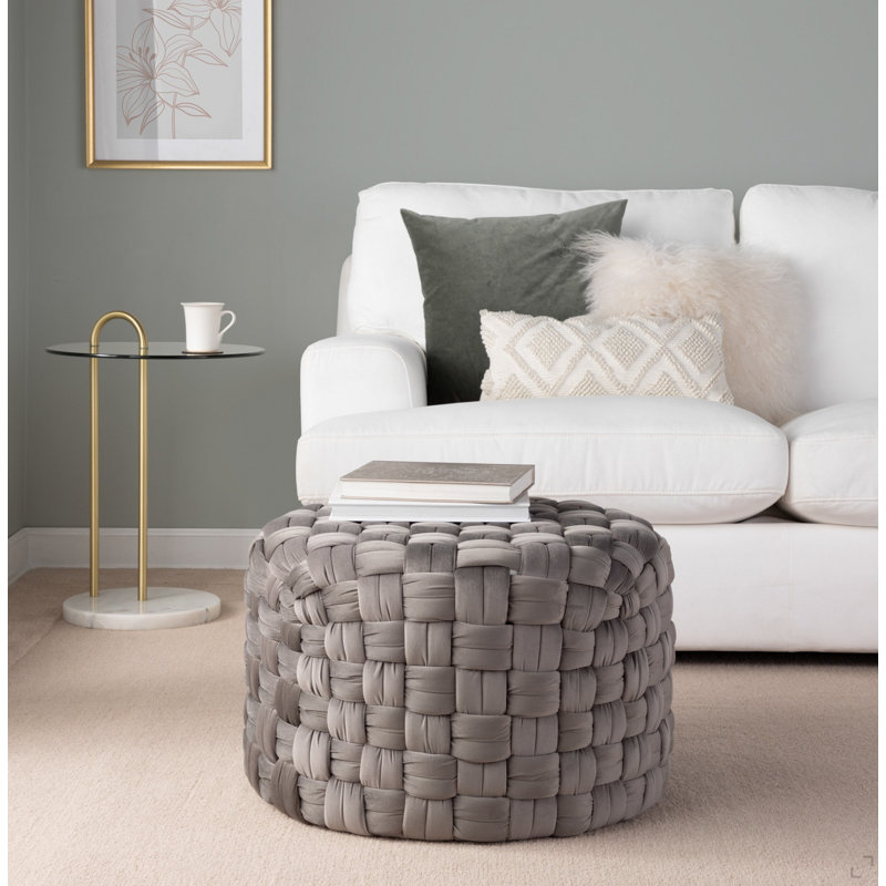 Round 24" Ottoman Velvet, Gray