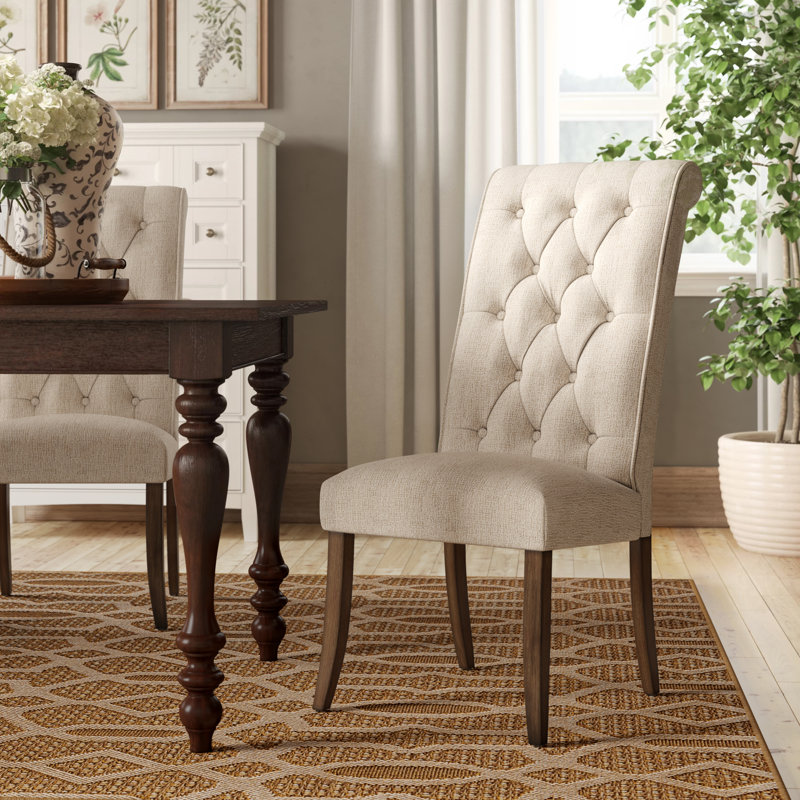 Chaise rembourrée Biyron, Beige, Bois de chêne